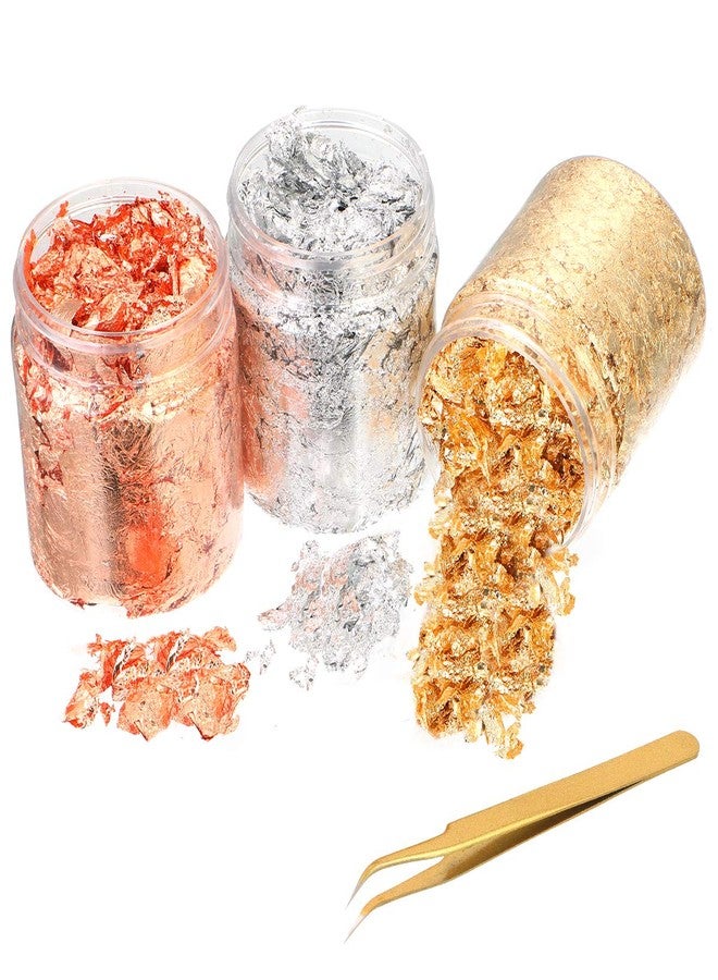 Litthing Imitation Gold Foil Flakes with Tweezers for Gilding, Painting Arts, Crafts Nails and Resin Jewelry Making - Image 1